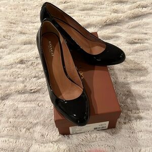 Coach black patent leather women’s wedge shoes size 8